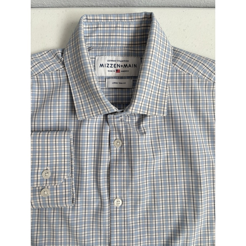 Mizzen + Main Leeward Collection Men's Large Trim Fit Blue Check Plaid Button Up